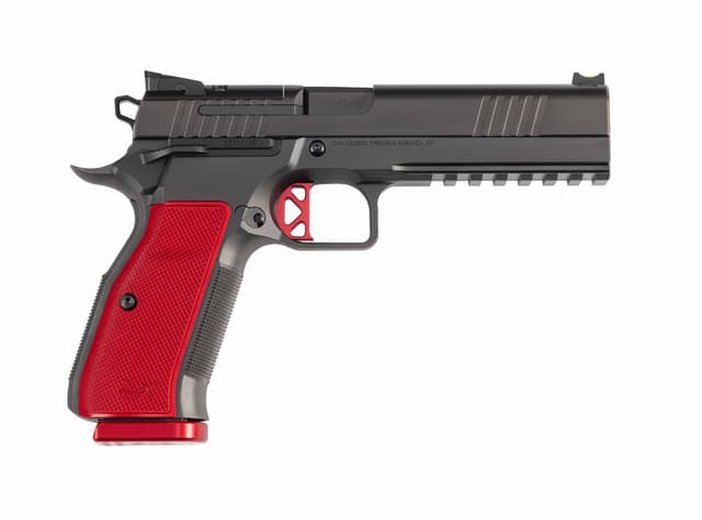 Dan Wesson 92013 DWX 9mm Luger 10+1 4.95" Black Match Grade Barrel, Black DLC Optics Ready Serrated Steel Slide, Black Aluminum Frame w/Beavertail & Picatinny Rail, Red Textured Aluminum Grip