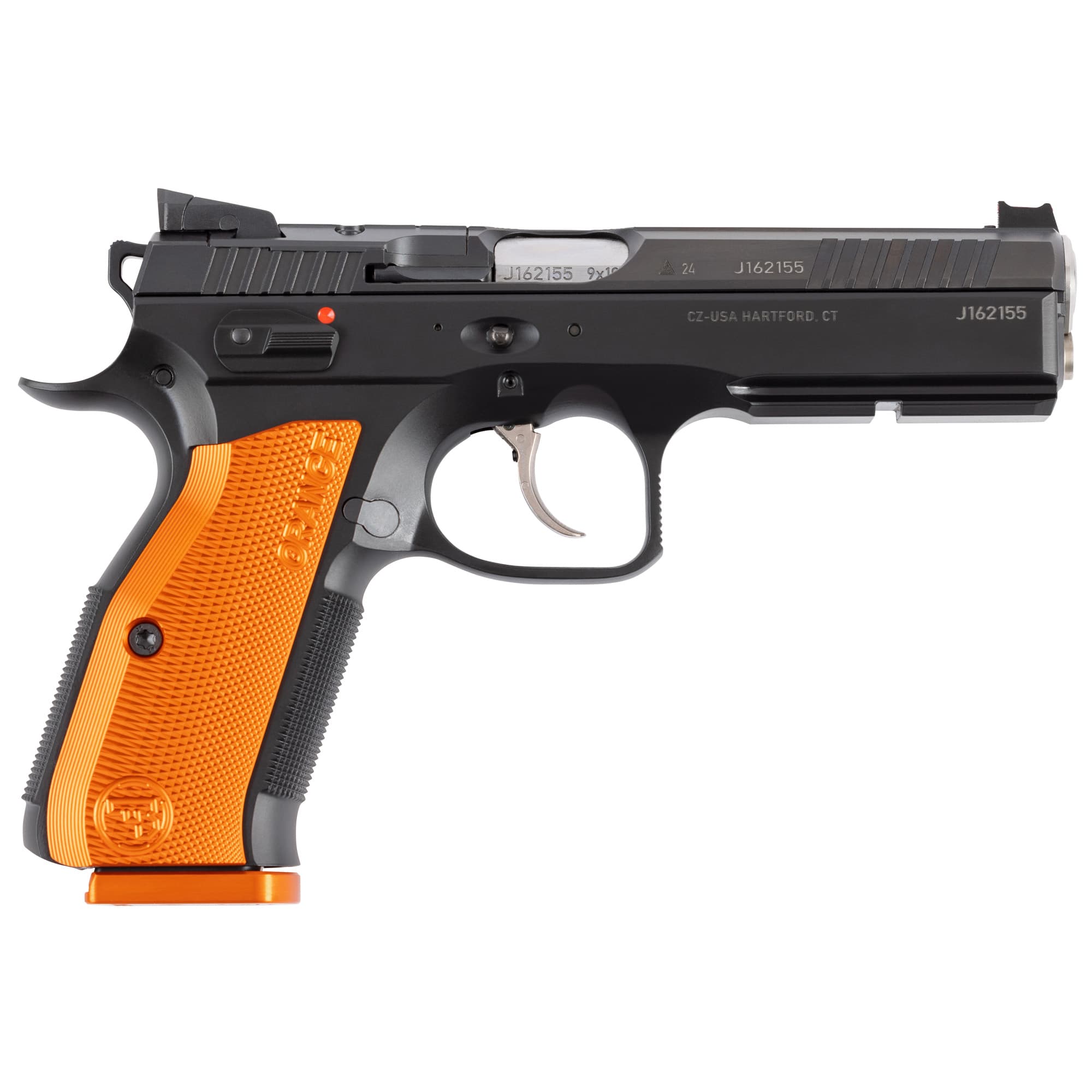 CZ Shadow 2 9mm Luger 4.89 inch 17+1 Nitride Optic Ready Slide Orange Grips