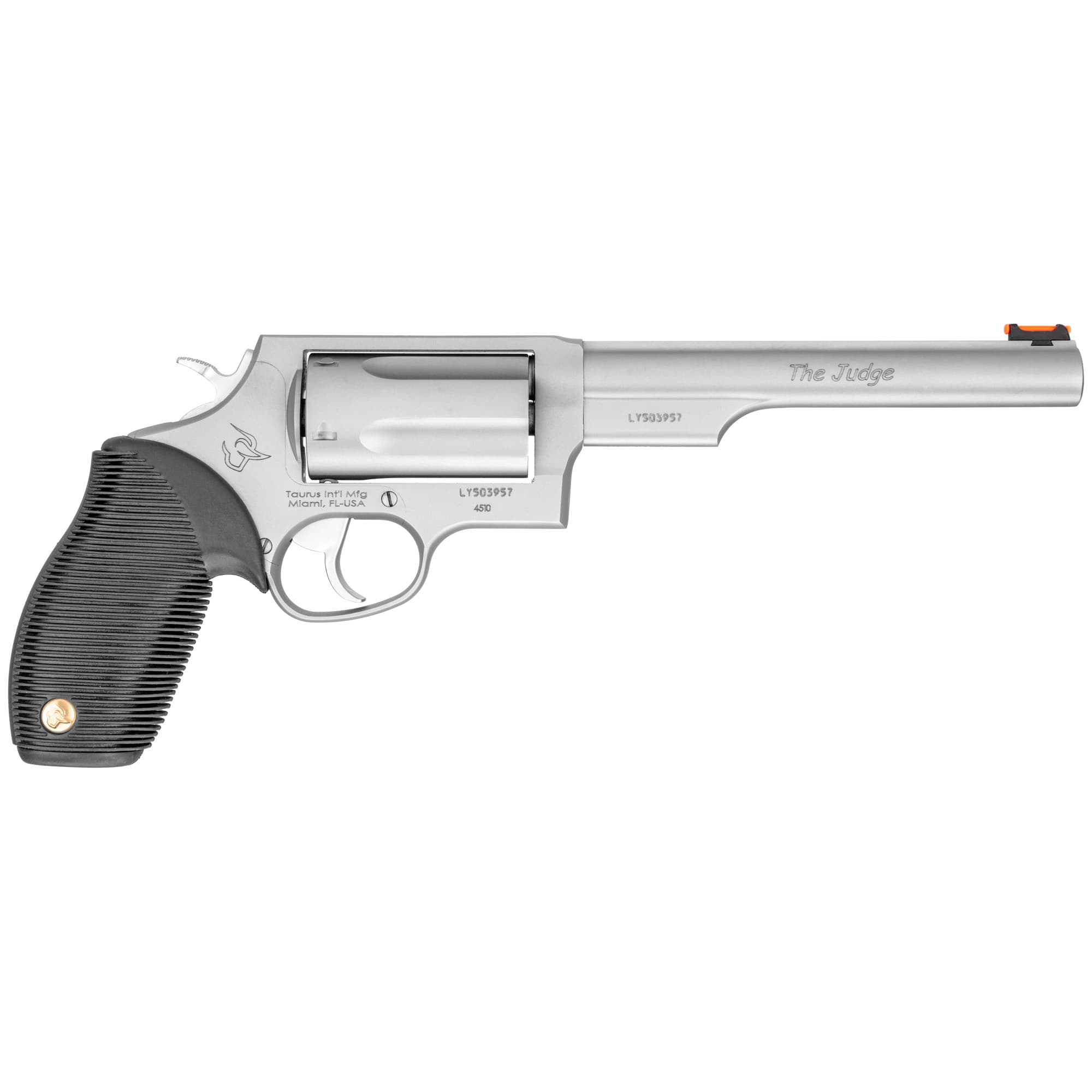 Taurus Judge Revolver - Stainless Steel | 45 Colt / 410 ga | 6.5" Barrel | 5rd | Rubber Grip | Fiber Optic Sight