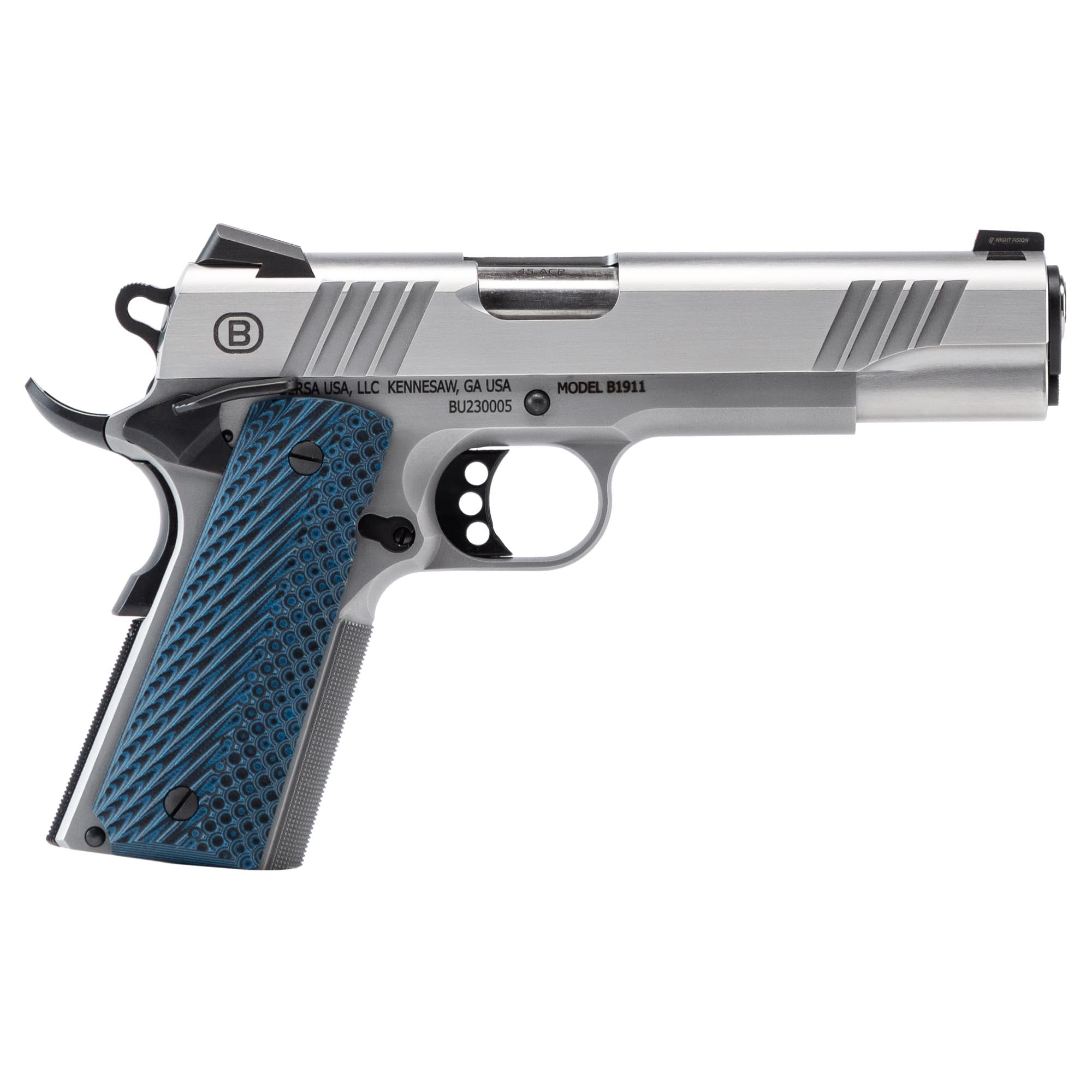 Bersa B1911 45ACP, 5in. Barrel, 8rd - Stainless (B19117050SMBL)