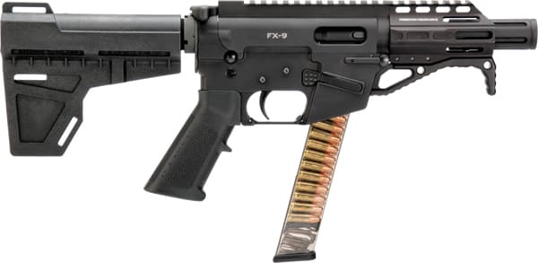 Freedom Ordnance FX9P4 FX-9  9mm Luger 31+1 4.50" Black Nitride Chromoly Steel Barrel Black Hard Coat Anodized Black KAK Shockwave Pistol Brace Black Polymer Grips