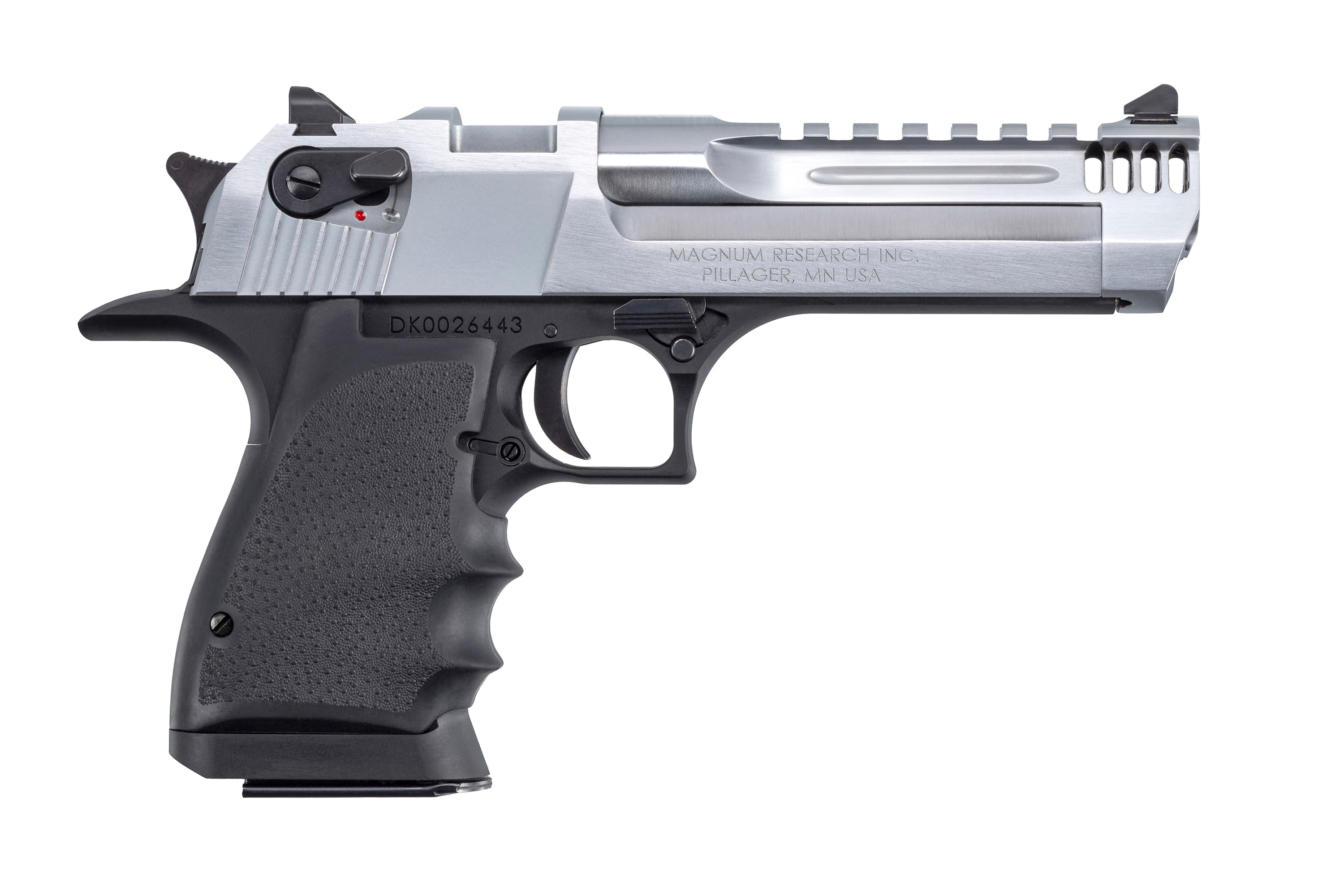 Magnum Research DE357L5BC Desert Eagle L5 357 Mag 5" with Muzzle Brake 9+1 Black Hardcoat Anodized Aluminum Frame Brushed Chrome Carbon Steel Slide Black Hogue Wraparound Rubber Grip