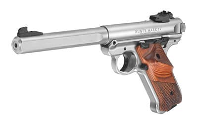 Ruger, Mark IV Competition, 22 LR, 6.88 in, 10+1, Satin Stainless, Slab Sided Bull Barrel, Checkered Laminate Grip