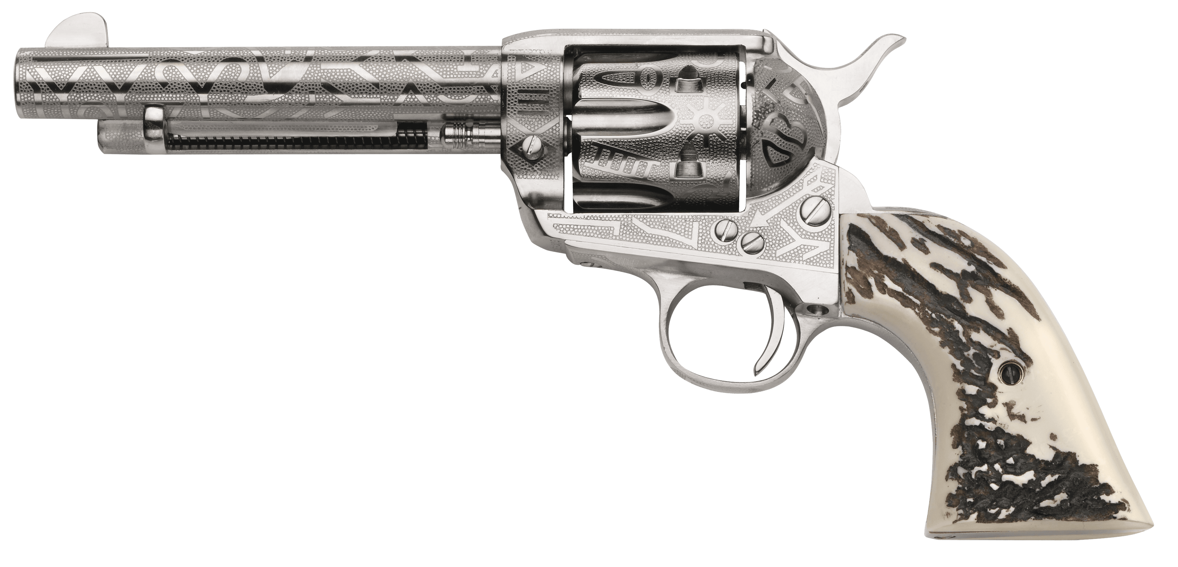 Taylors & Company OG1407 1873 Cattle Brand 357 Mag 6rd 5.50" Nickel Engraved Imitation Stag Grip