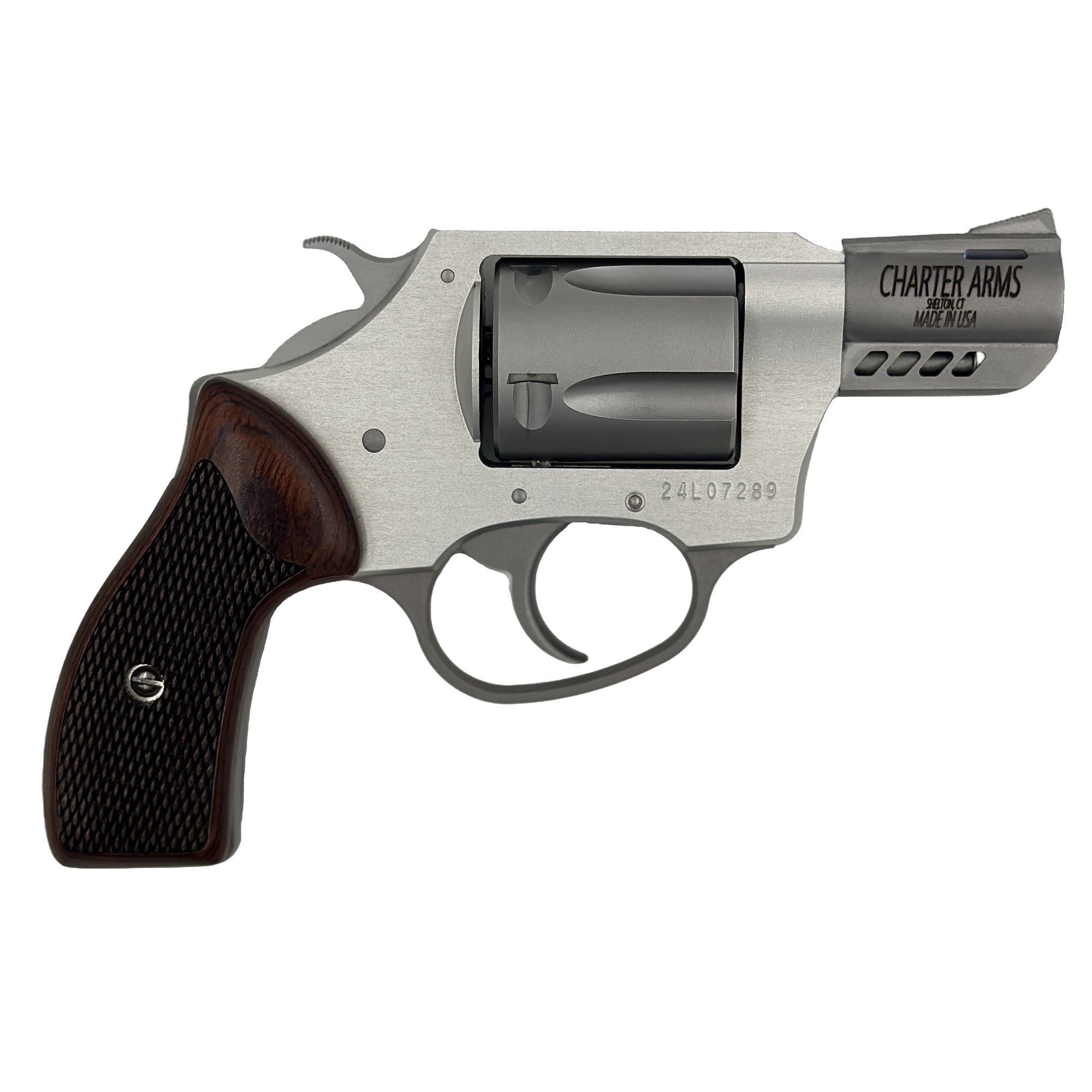 Charter Arms 53802 Coyote  380 ACP 5 Shot 2" Aluminum Small Rosewood Checkered Grip