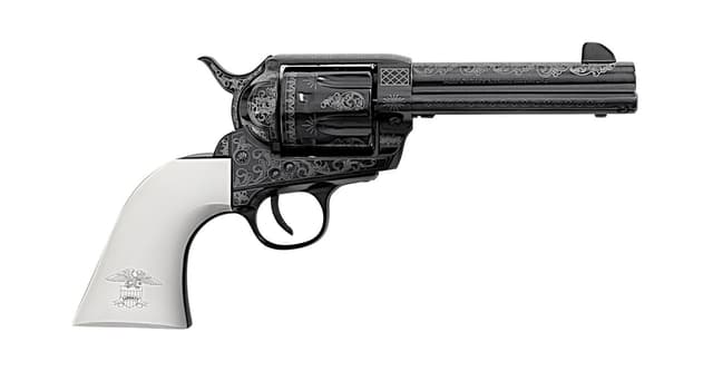 Traditions SAT73122LIB 1873 Liberty 45 Colt (LC) 6rd 4.75" Blued Engraved Steel White PVC Grip