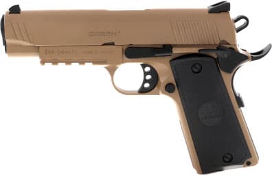 EAA GIRSAN 390054 MC1911 C Carry 9mm Luger 9+1 4.40" Black Steel Barrel, Flat Dark Earth Serrated Slide, Flat Dark Earth Steel Frame w/Accessory Rail & Beavertail Checkered Laminate Grips Ambidextrous