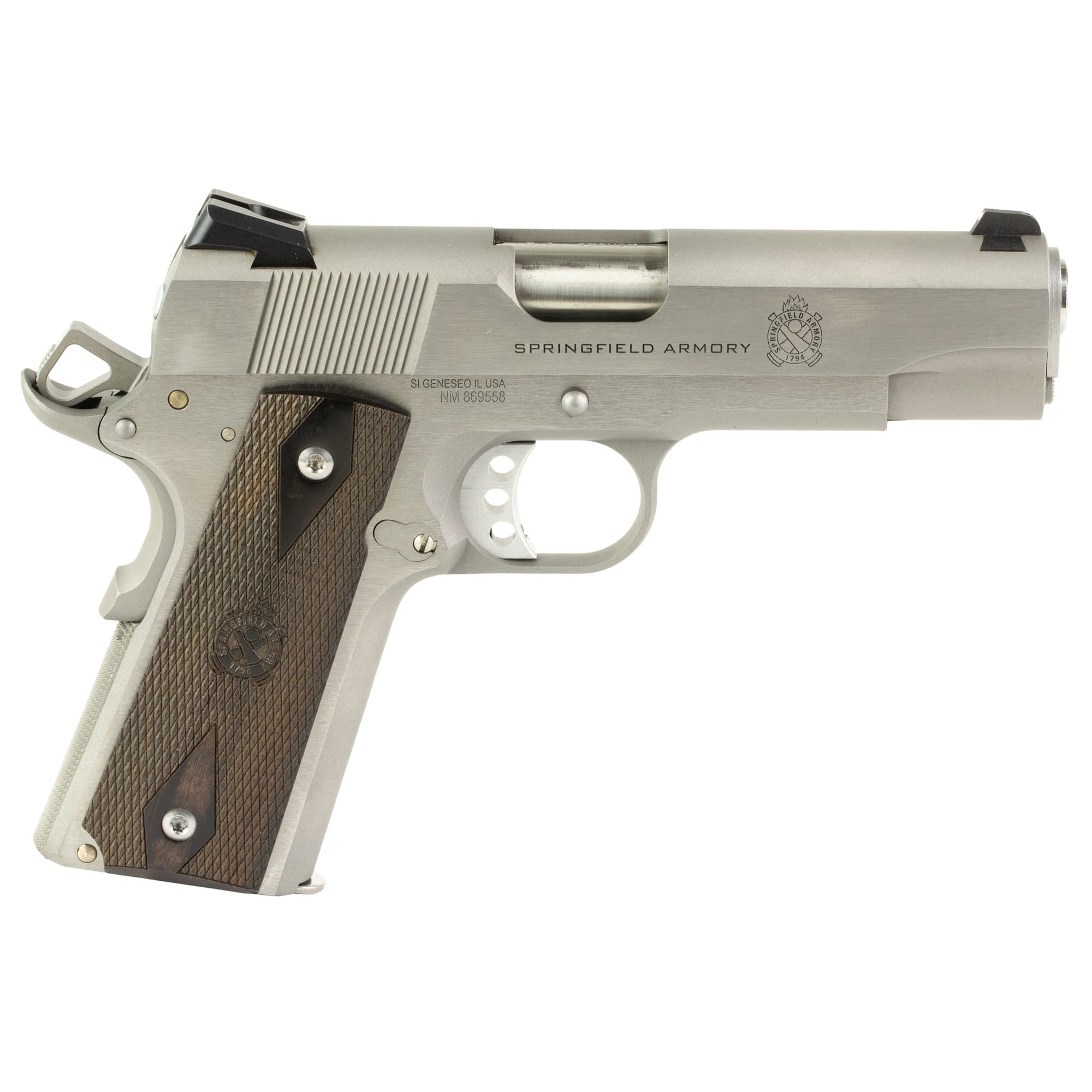 Springfield Armory PX9418S 1911 Garrison 45 ACP 7+1 4.25" Stainless Match Grade Barrel, Serrated Stainless Steel Slide & Frame w/Beavertail, Thinline Wood Grip