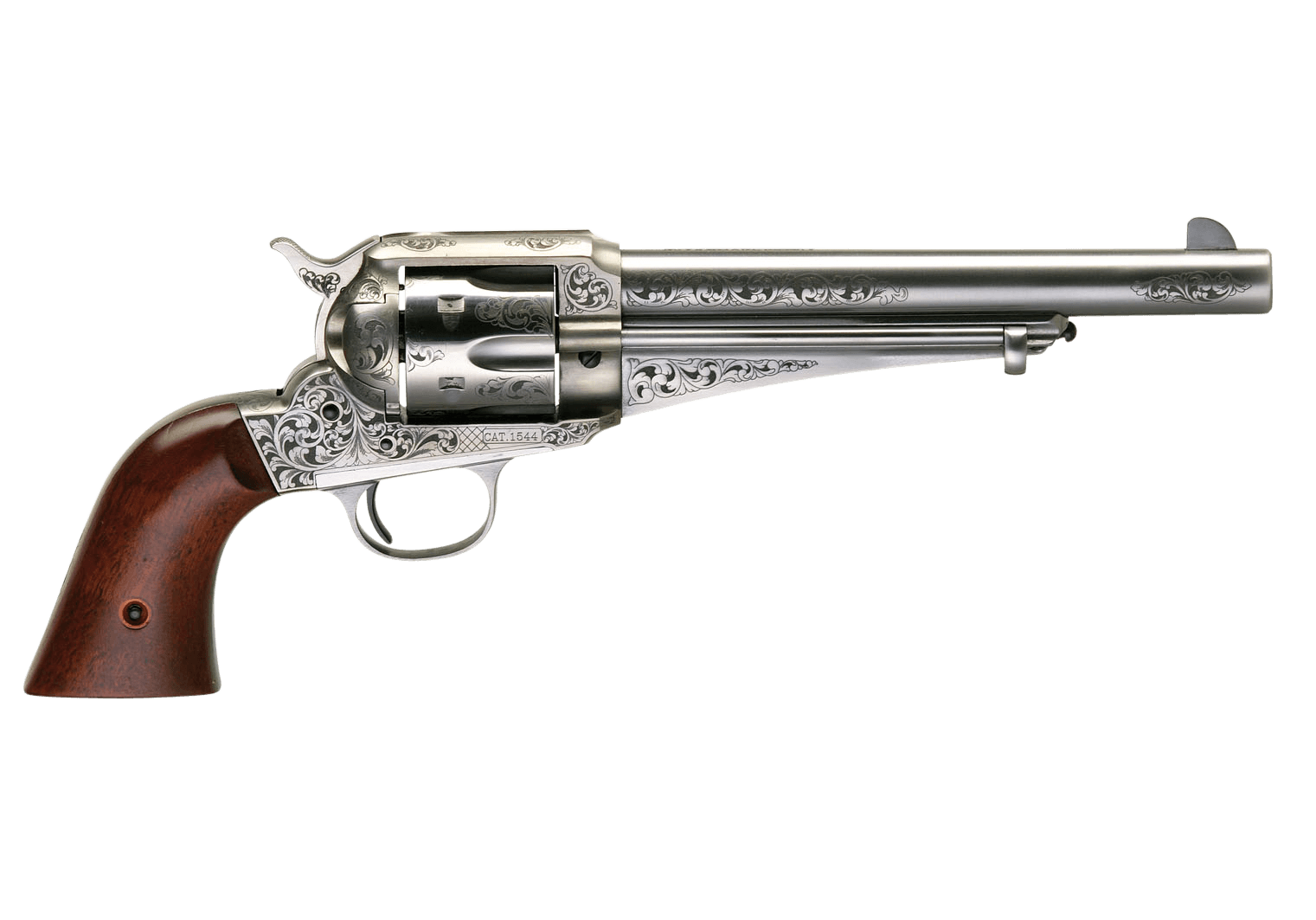 Taylors & Company 550382 1875 Army Outlaw 357 Mag Caliber with 7.50" Barrel, 6rd Capacity Cylinder, Overall White Engraved Finish Steel & Walnut Grip
