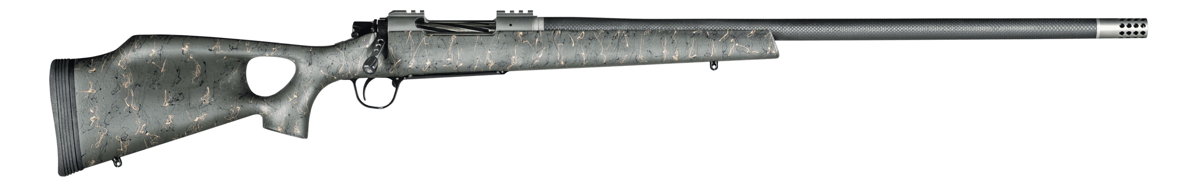 Christensen Arms CA10269815323 Summit TI  Full Size 28 Nosler 3+1, 26" Natural Titanium Steel Threaded Barrel, Natural Titanium Aluminum Receiver, Green w/Black/Tan Webbing Fixed Thumbhole Stock