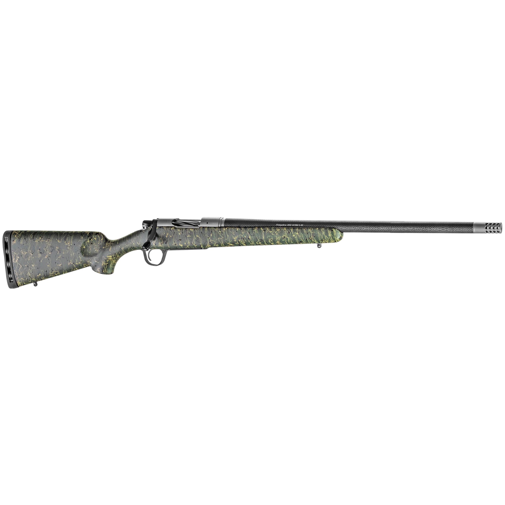 Christensen Arms 8010601500 Ridgeline  6.5 PRC 3+1 24" Carbon Fiber/Threaded Barrel, Natural Stainless, Green with Black/Tan Webbing Stock