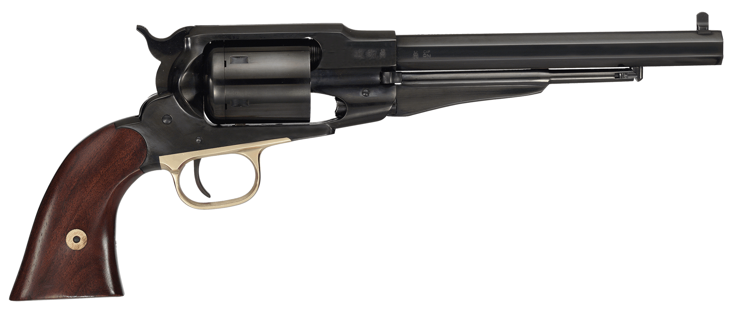 Cimarron Firearms, Preacher 1858, .45 Colt /.44 Cal, 8 inch, 6 Rounds, Blued Gold Frame Walnut Grips