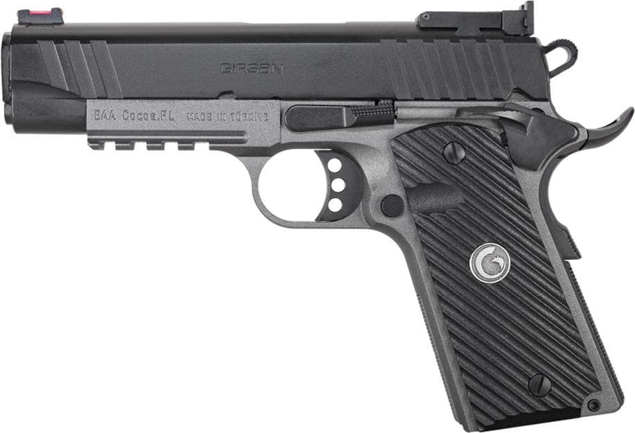 EAA GIRSAN 390608 MC1911 C  Carry Frame 10mm Auto 9+1 4.40" Black Steel Barrel, Black Serrated Steel Slide, Matte Gray Steel Frame w/Beavertail & Picatinny Rail, Black Grip, Ambidextrous