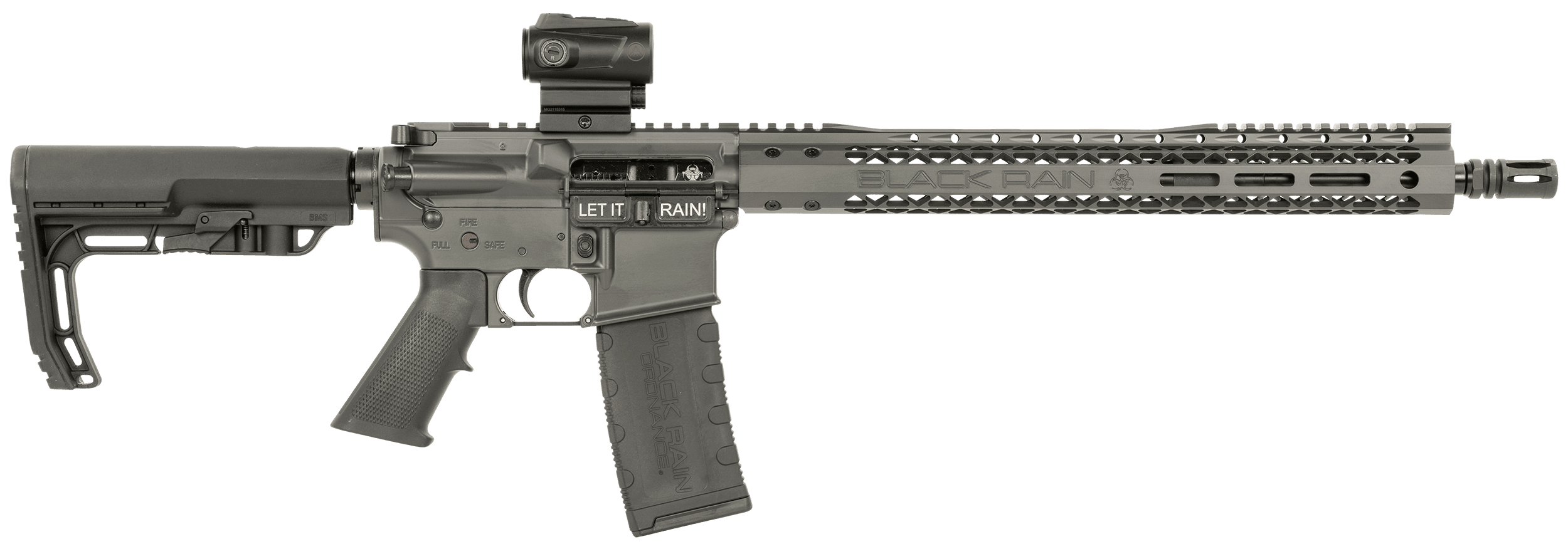 Black Rain Ordnance BRO3081404OPT Spec15 Billet 5.56x45mm NATO 30+1 16", Smoke Gray, 15" Slim Handguard, Black MFT Minimalist Stock & A2 Grip, Burris Fastfire RD Red Dot