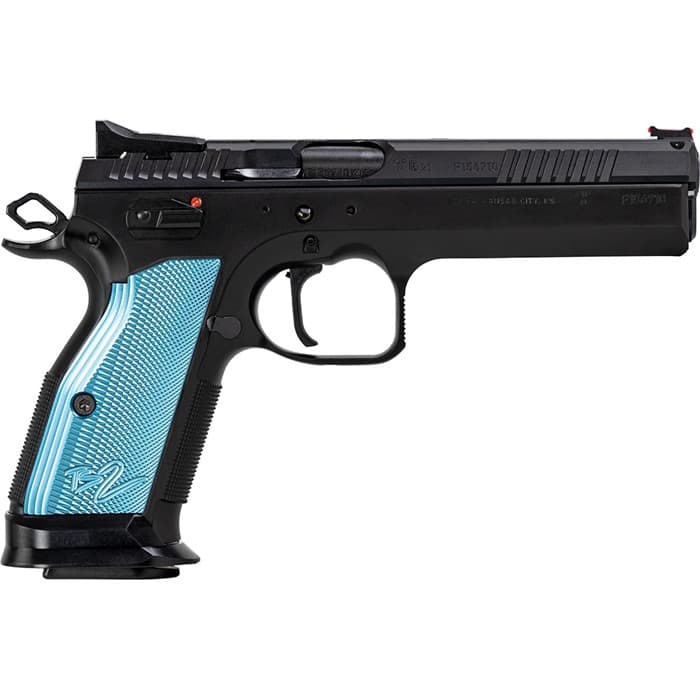 CZ Ts 2 40 S&W 5.28 in 17 Rounds Blue Checkered Grip Gray Frame Serrated Slide