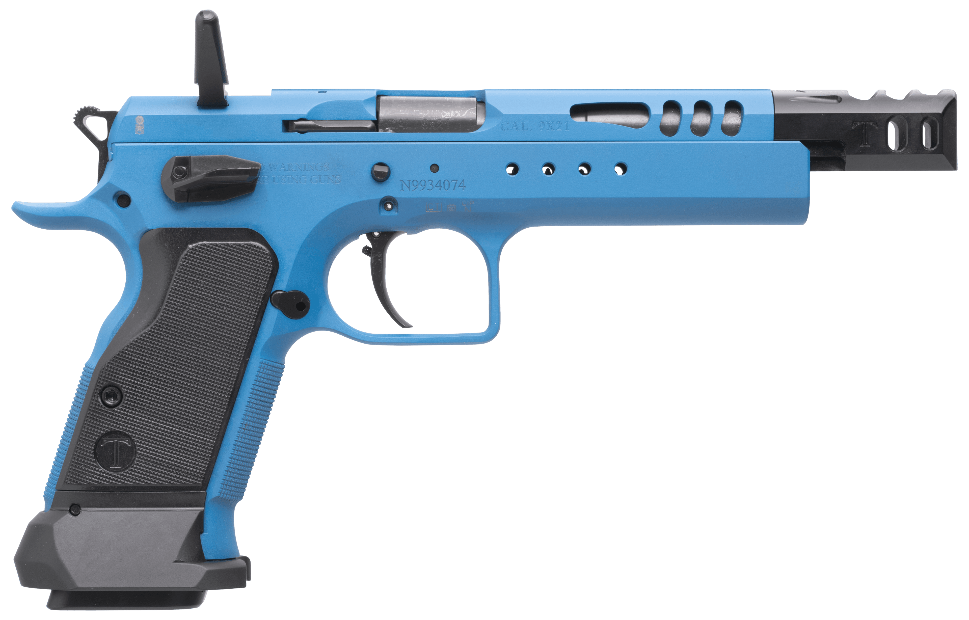 Tanfoglio IFG TFDOM9 Domina  9mm Luger Caliber with 5.20" Barrel, 17+1 or 19+1 Capacity, Overall Blue Finish Steel, Beavertail Frame, Ported Slide & Black Polymer Grip