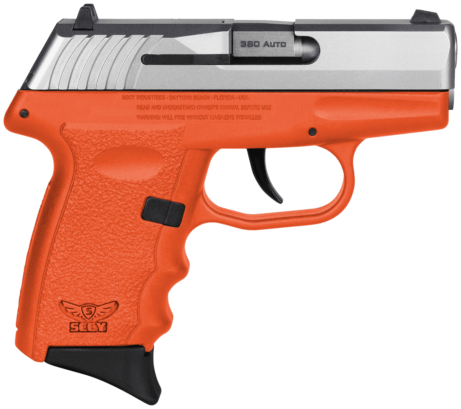 SCCY Industries CPX-3TTOR CPX-3  Sub-Compact Frame 380 ACP 10+1, 3.10" Stainless Quadlock Barrel, Serrated Stainless Steel Slide, Orange Polymer Frame w/Finger Grooves, No Safety,