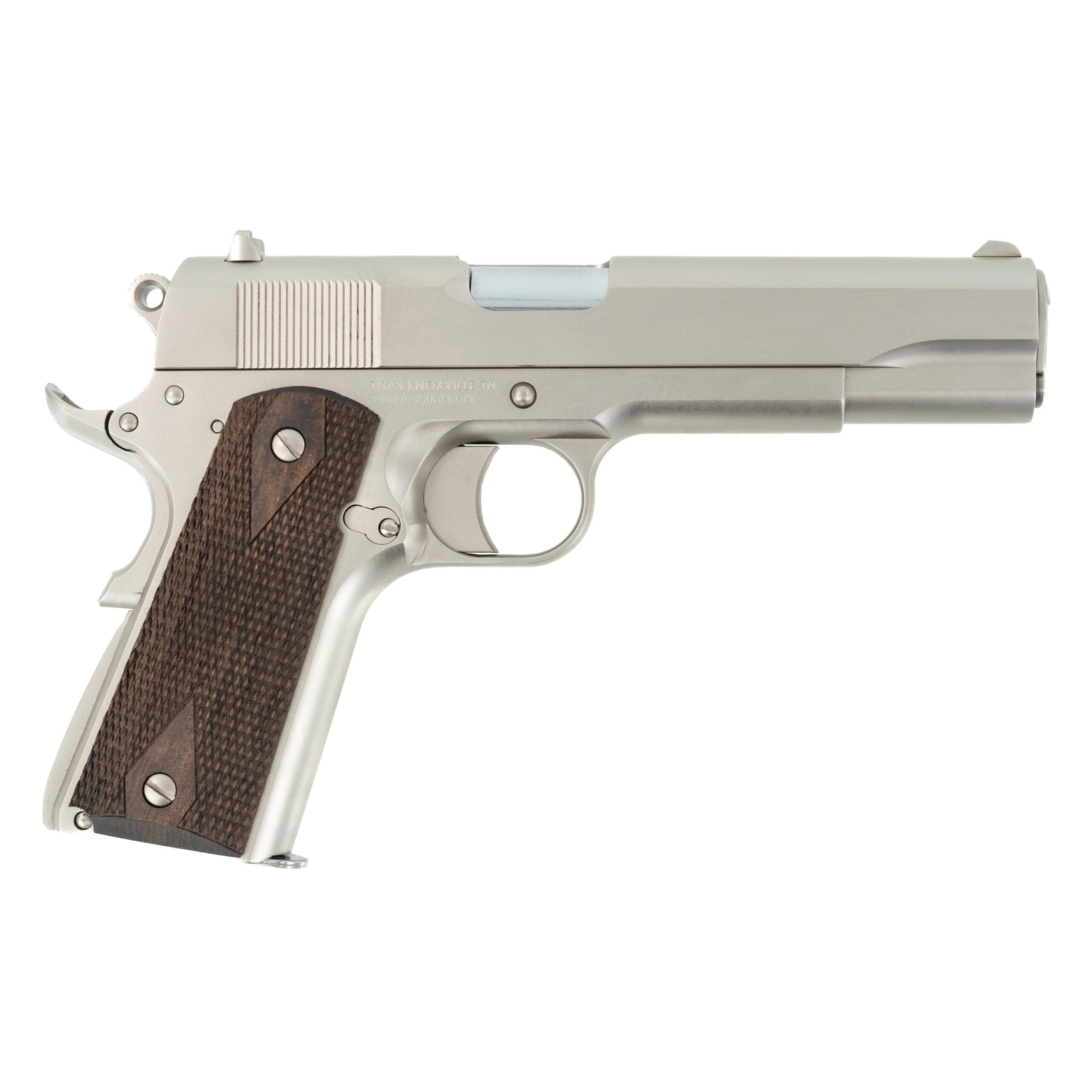 SDS Imports Tisas A1 Stakeout 1911 Pistol 9mm 5 in 9 rd Silver Nickel Walnut Grip