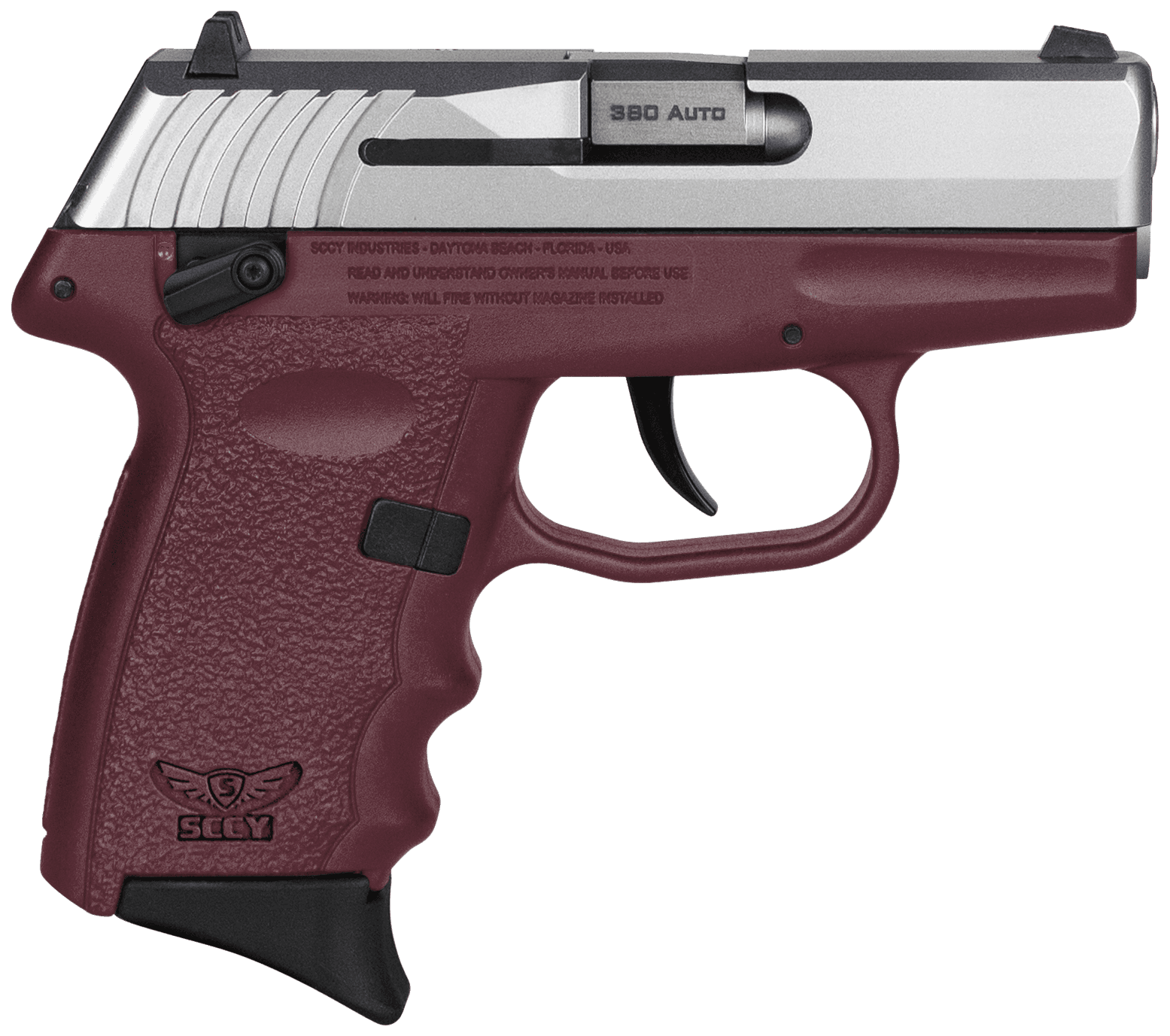 SCCY Industries CPX-4TTCR CPX-4 380 ACP 10+1 2.96" Crimson Red Polymer Serrated SS Slide Finger Grooved Crimson Red Polymer Grip