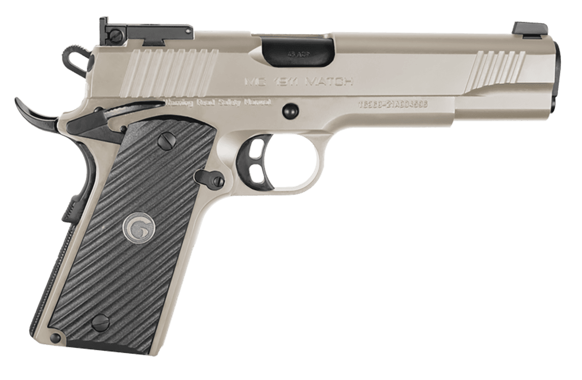 EAA GIRSAN 390094 MC1911 S Match 45 ACP 8+1 5" Black Match Grade Steel Barrel, Nickel Serrated Steel Slide & Frame w/Beavertail, Black Checkered Laminate Grip,  Ambidextrous