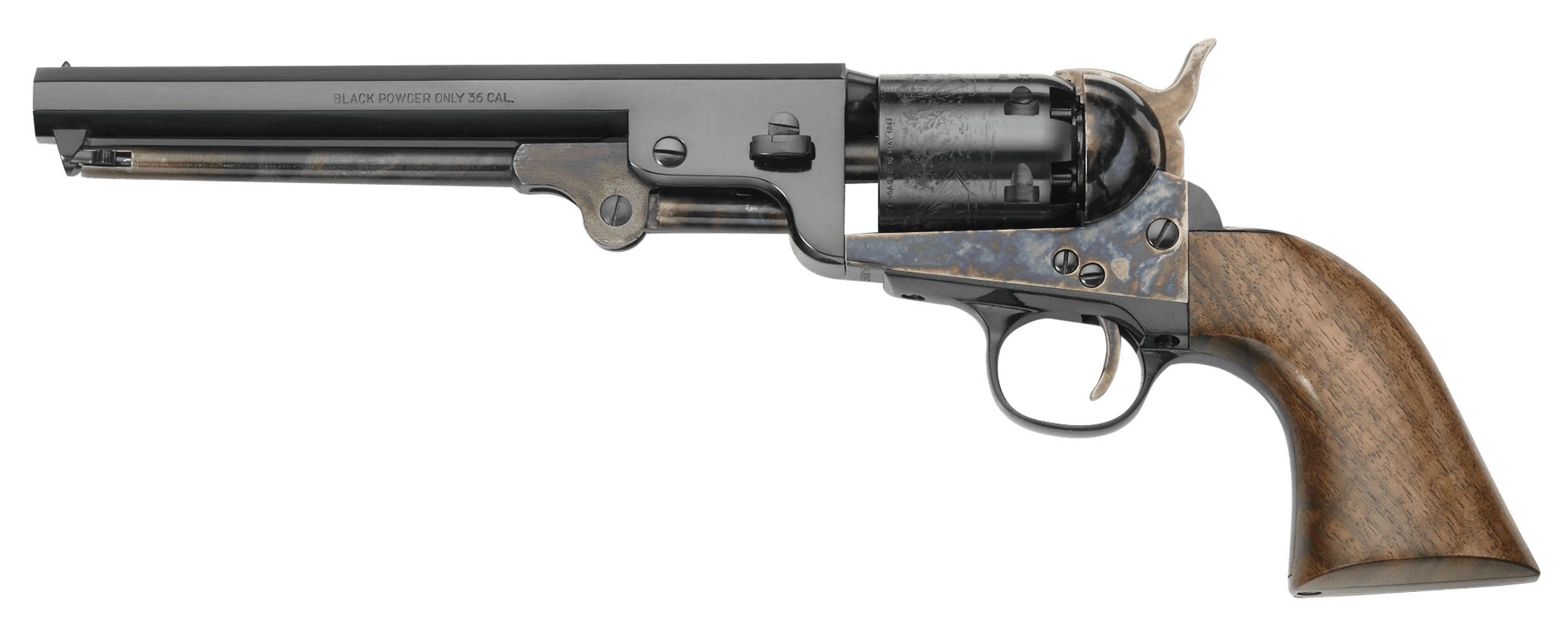 Pietta PF51CHS36712 1851 Navy London 36 Cal 6rd 7.50" Blued Octagon Barrel, Blued Cylinder, Color Case Hardened Steel Frame, Walnut Grip, Exposed Hammer