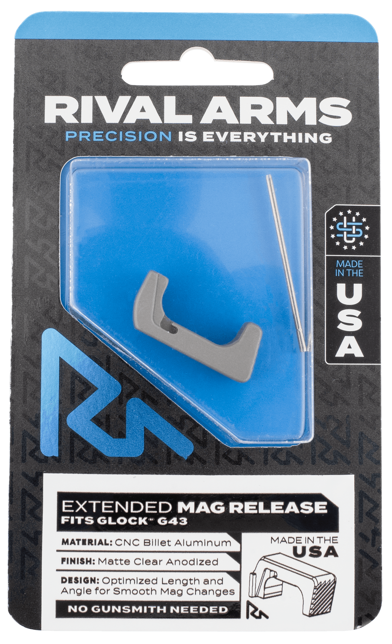 Rival Arms Extended Aluminum Magazine Release for Glock 43 Silver