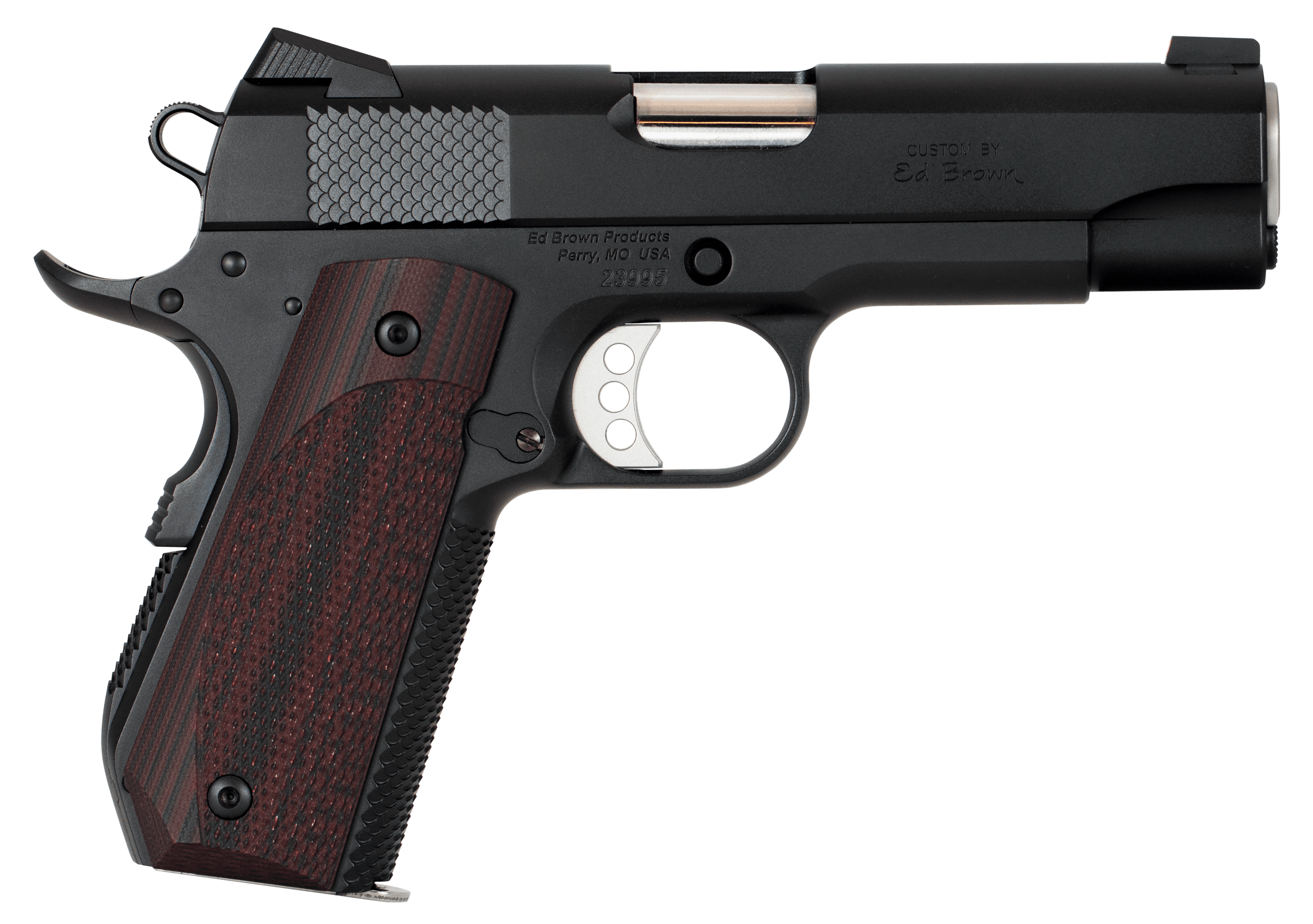 Ed Brown KC18G4 1911 Kobra Carry 45 ACP 7+1 4.25" Stainless Recessed Crown Barrel, Black Gen4 Snakeskin Serrated Carbon Steel Slide & Frame w/Beavertail, Laminate Wood Grip