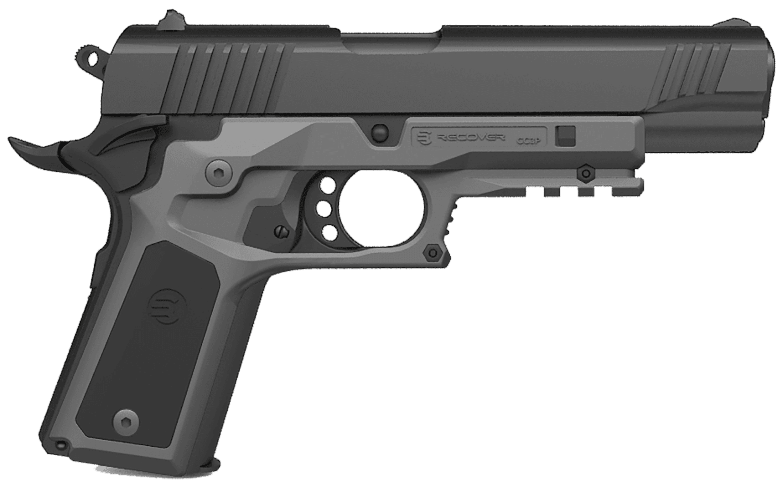 Recover Tactical CC3P0401 Frame Grip Gray Polymer Frame with Interchangeable Black & Gray Panels for Standard Frame 1911