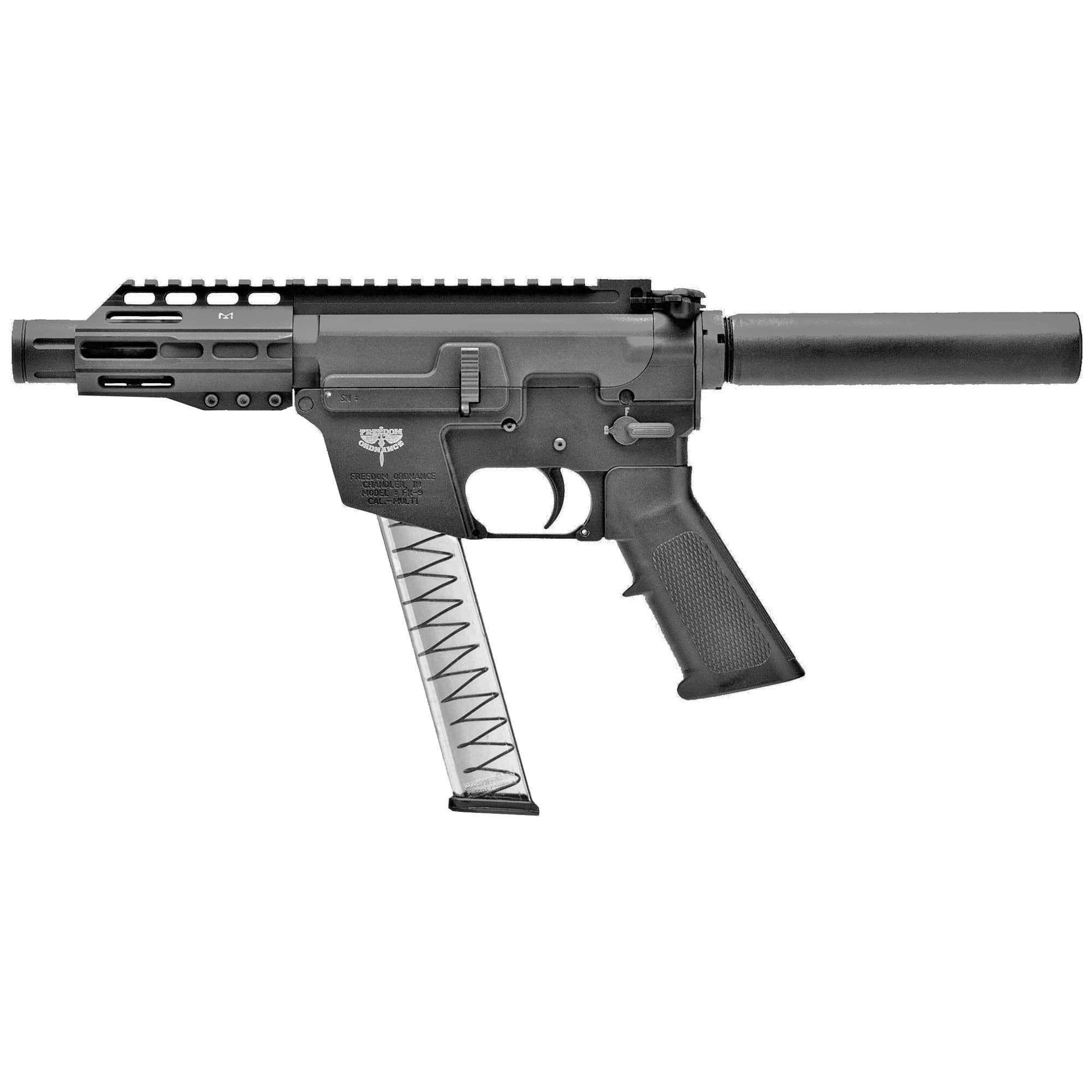 FREEDOM ORDNANCE FX9P4T FX-9 9mm Luger 32+1 4", Black, M-LOK Handguard, Padded Buffer Tube, A2 Grip, 3" Faux Suppressor, Includes Sling
