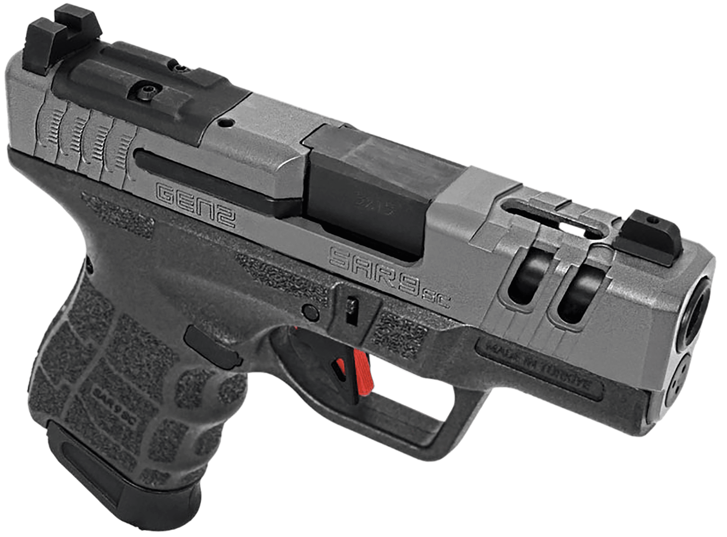 SAR USA SAR9SCG2PT SAR9 SC Gen2 Sub-Compact Frame 9mm Luger 15+1 3.30" Black Steel Barrel, Platinum Cerakote Ported/Serrated Steel Slide, Black Polymer Frame & Grip