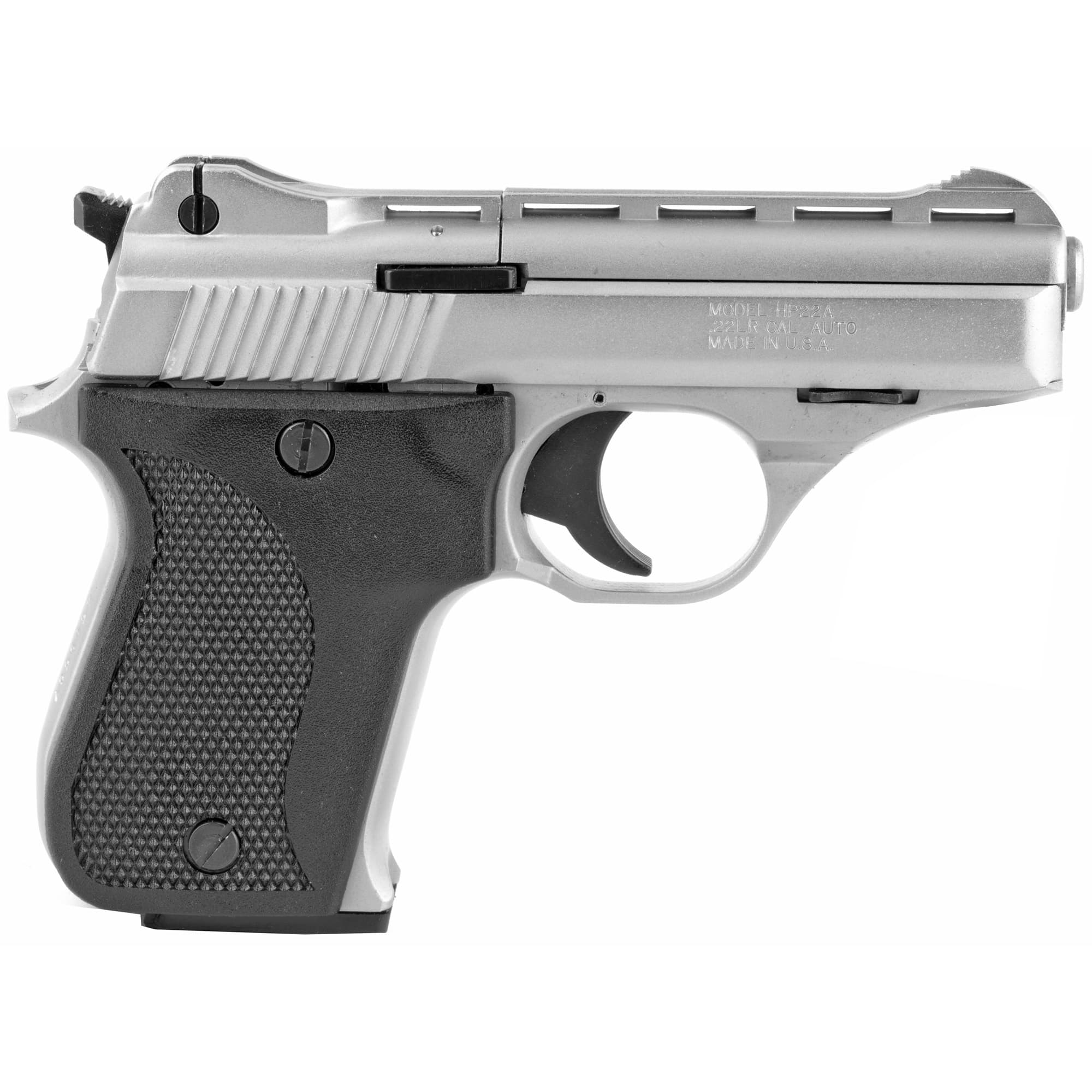 Phoenix Arms HP2ANB HP 22 LR 10+1 3" Satin Stainless Vent Rib Barrel, Satin Nickel Serrated Slide & Steel Frame, Black Polymer Grip