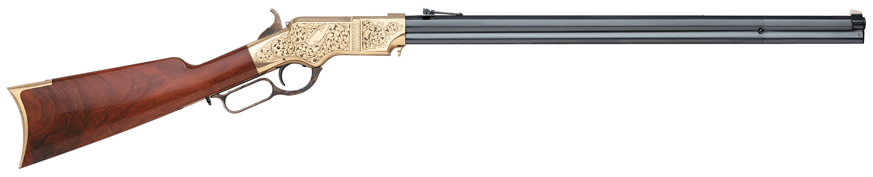 Taylors & Company 550295 1860 Brass Engraved 45 Colt (LC) 13+1 24.25" Blued Octagon Barrel, Brass Engraved/ Brass Receiver, Walnut/ Wood Stock,