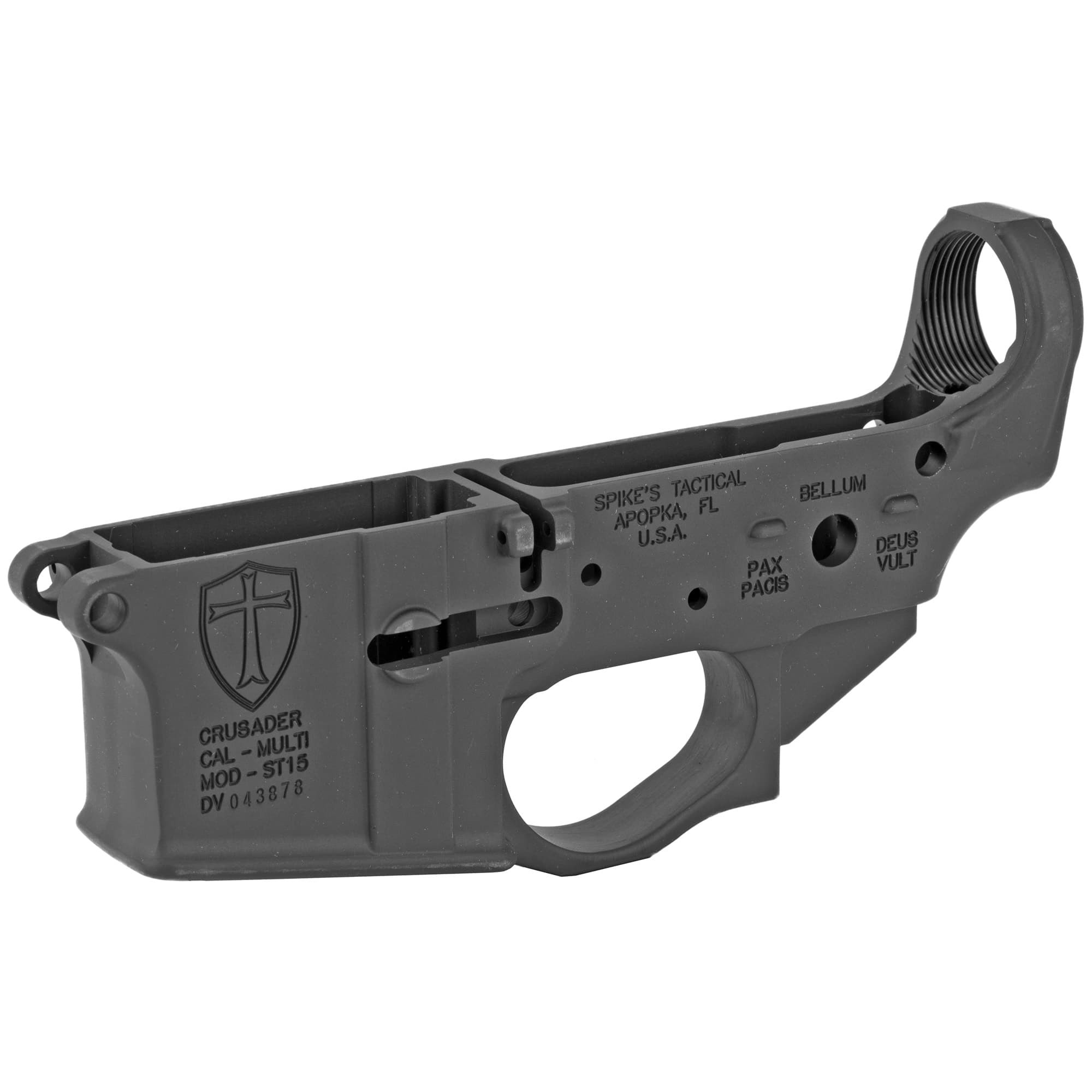 Spikes STLS022 Crusader Stripped Lower Receiver Multi-Caliber 7075-T6 Aluminum Black Anodized for AR-15
