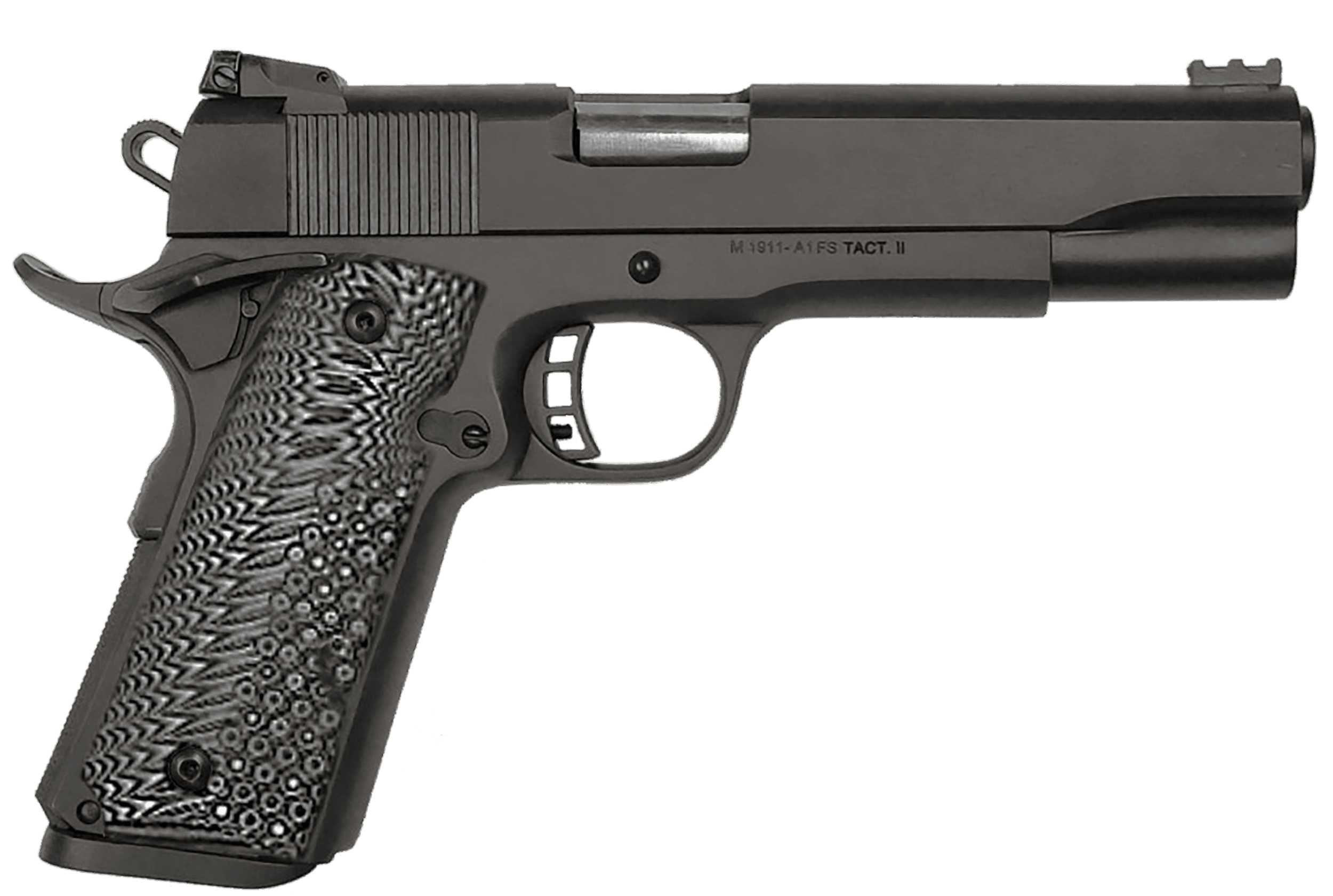 Taylors & Company 230057 1911 A1 Tac Ultra 10mm Auto Caliber with 5" Barrel, 8+1 Capacity, Overall Black Parkerized Finish Steel, Beavertail Frame, Serrated Slide & Black/Gray G10 Grip