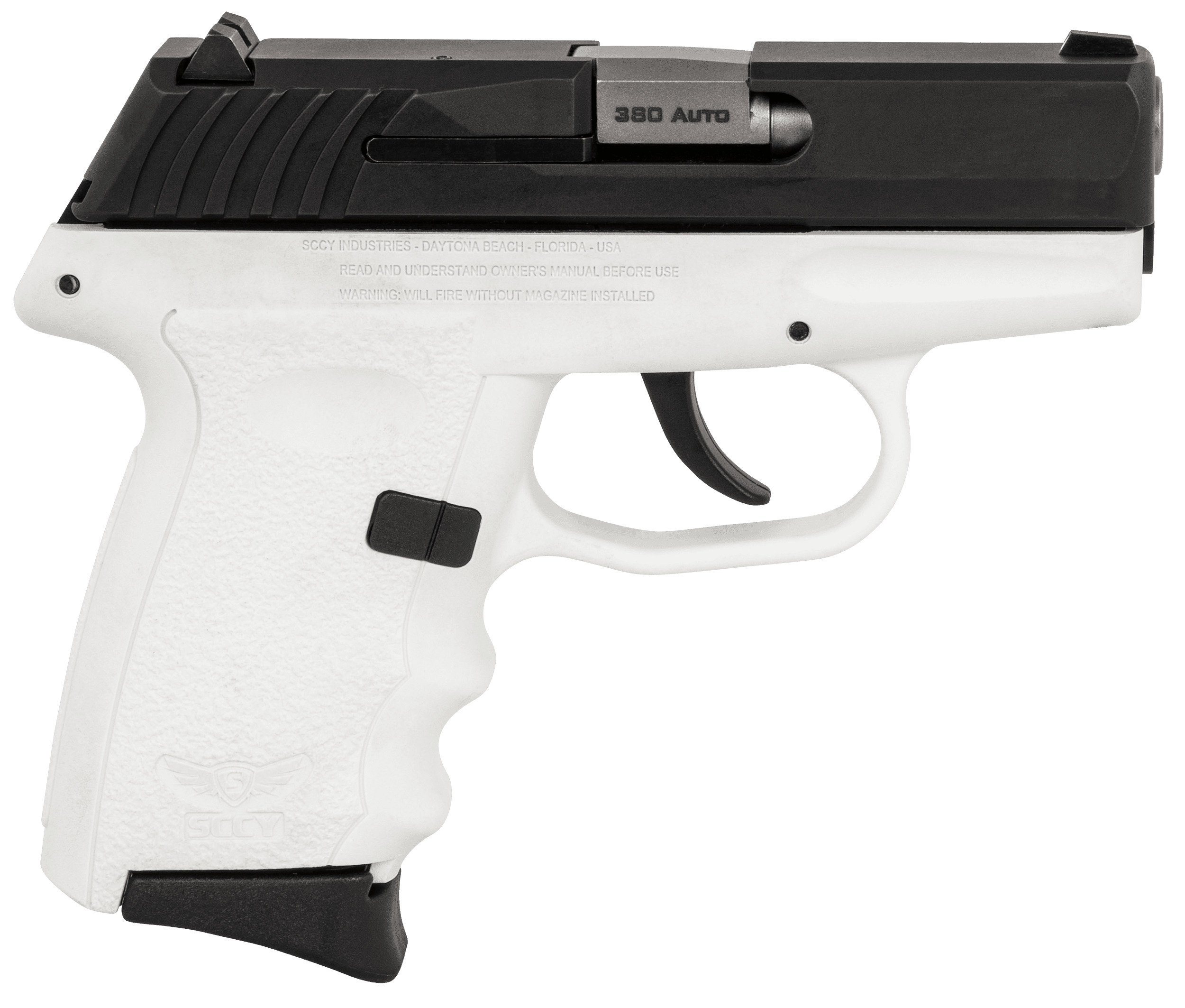 SCCY Industries CPX-3CBWT CPX-3  380 ACP 10+1 3.10" White Polymer Serrated Black Nitride SS Slide Finger Grooved White Polymer Grip
