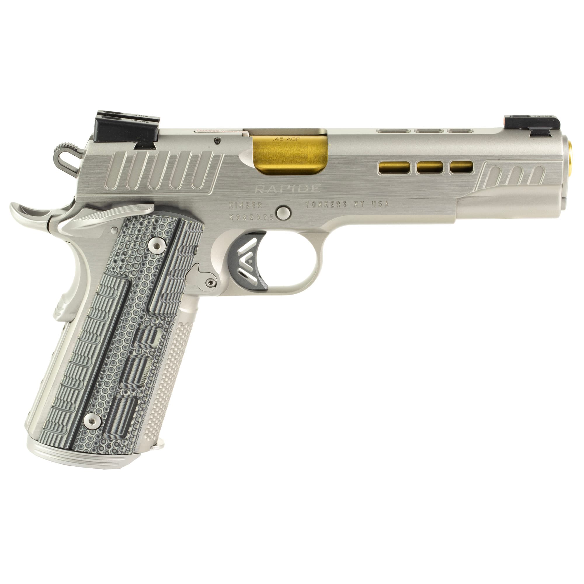 Kimber Mfg.,inc 3000423CA Rapide Dawn (CA) (MA) 45 ACP 8+1 5" KimPro Silver Front and Rear Serrations Stainless Steel Slide Gray/black Rapide G10 Grip