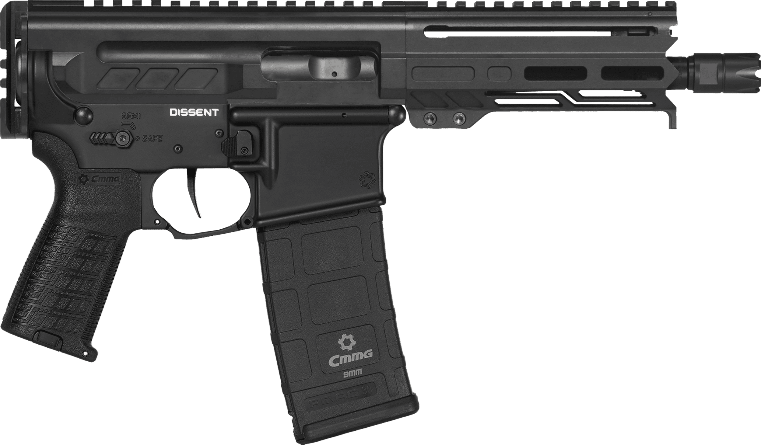 CMMG Dissent MK4 9mm Luger 6.50" 33+1 M-LOK Handguard Left Side Charging Handle Left Hand