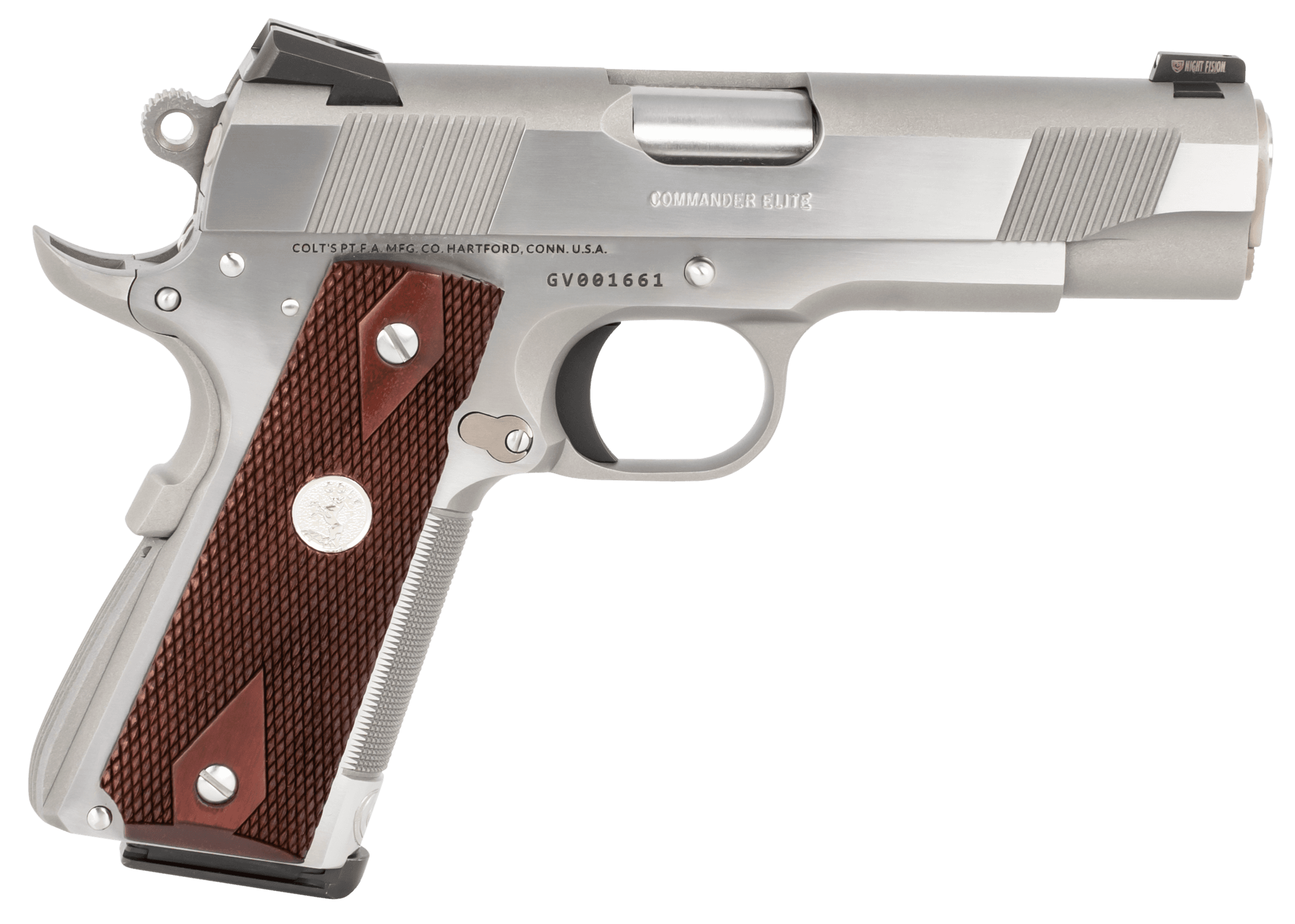 Colt Combat Elite Commander 1911 45 ACP 4.25 Inch 8+1 Stainless Brushed Serrated Slide Double Diamond Wood Grip Ambidextrous