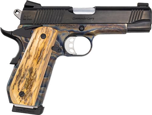 Tyler Gun Works TGWCMCC45M Custom 1911 Commander 45 ACP 7+1 4.25" Stainless Match Grade Barrel, Blued Serrated Steel Slide, Color Case Steel Frame w/Beavertail, Mammoth Ivory Grip