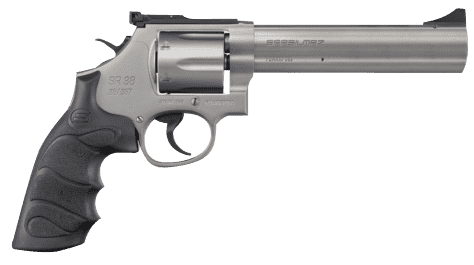 SAR USA SARSR38ST6 SAR SR  38 Special/357 Mag 6 Shot, 6" Stainless Steel Barrel, Cylinder & Frame w/Black Finger Groove Grip, Drop Safety/Hammer Block Safety, Exposed Hammer