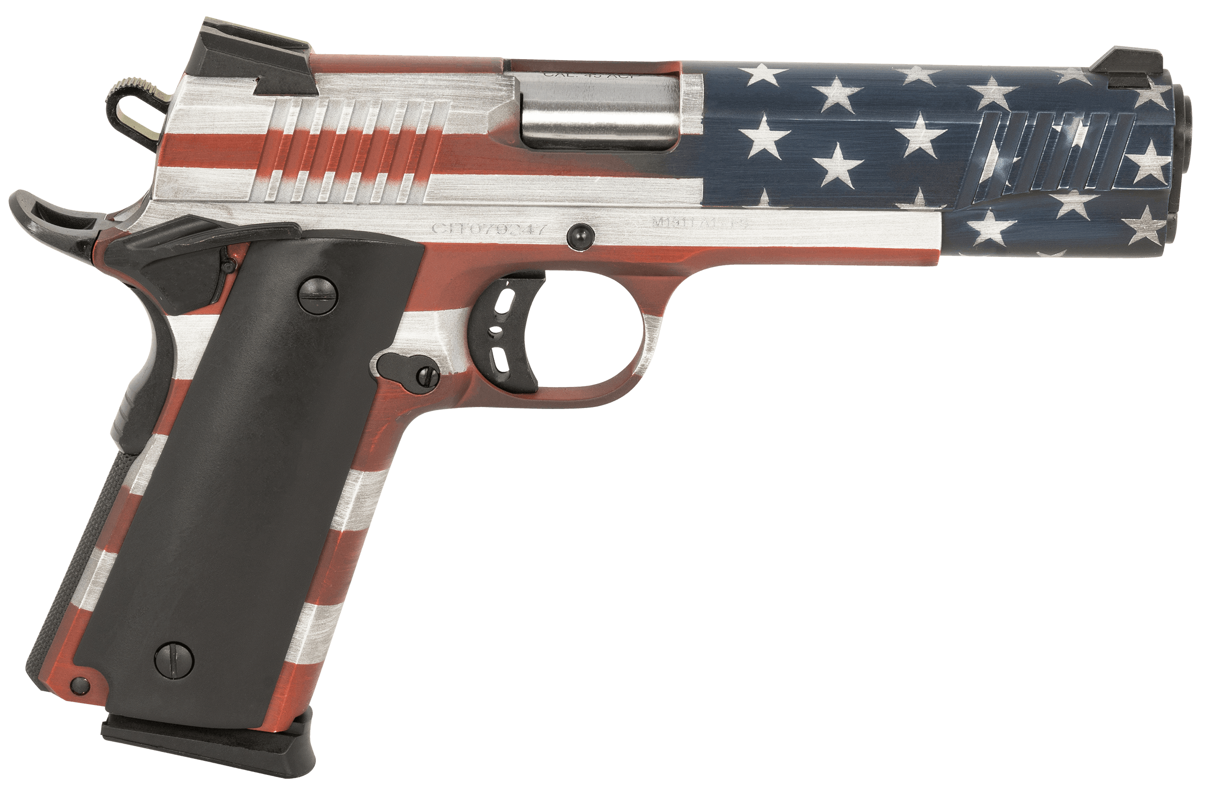 Citadel CIT45FSPUSA M1911 Government 45 ACP 8+1, 5" Stainless Steel Barrel, American Flag Cerakote Serrated Steel Slide, Steel Frame w/Beavertail, Ambidextrous