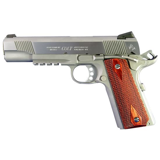 Colt Rail Gun 1911 45 ACP 5in 8rd Brushed Stainless Rosewood Grips