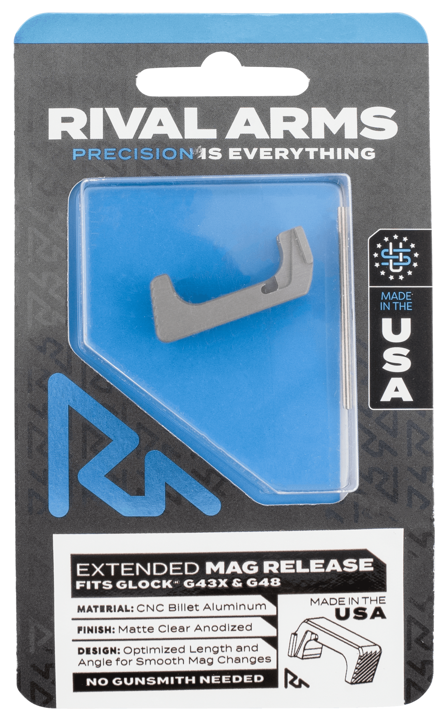 Rival Arms Extended Aluminum Magazine Release Silver for Glock 43X 48