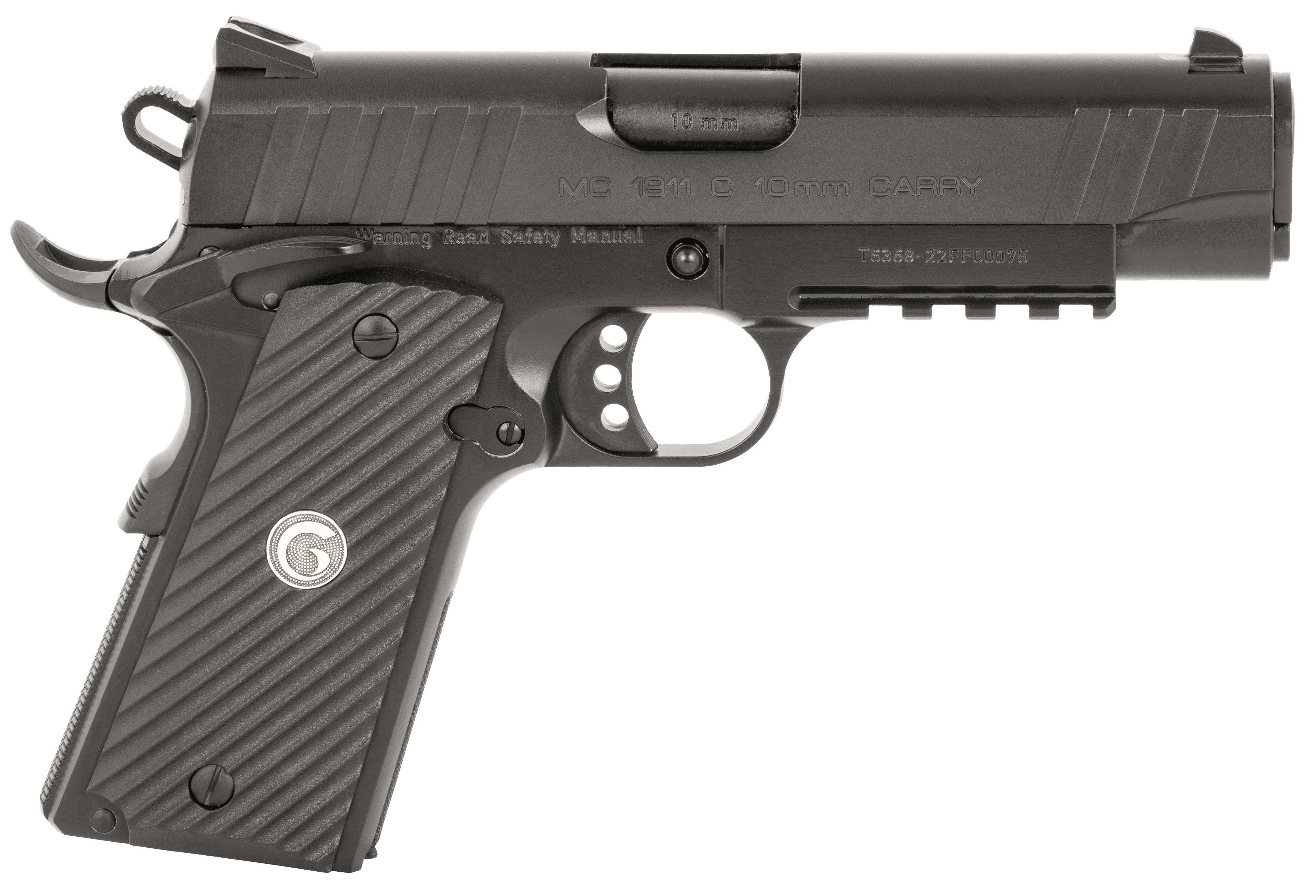 EAA GIRSAN 390603 MC1911 Commander Carry Frame 10mm Auto 9+1, 4.40" Black Steel Barrel, Black Serrated Steel Slide & Frame w/Beavertail & Picatinny Rail, Black Grip, Ambidextrous
