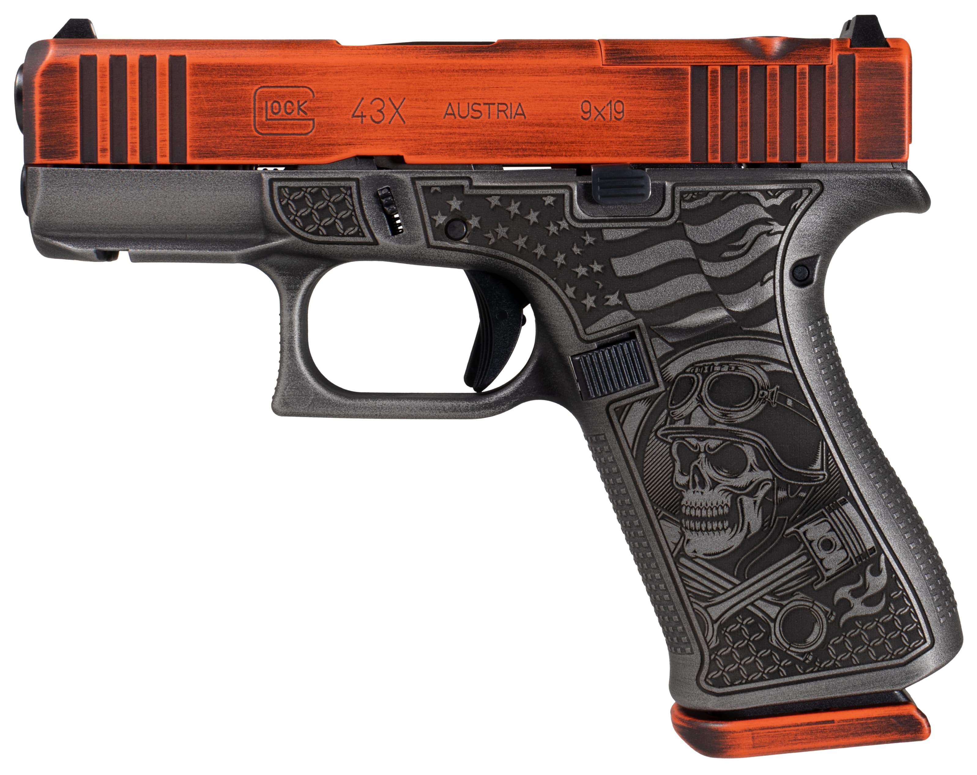 Glock 43X Mos 9mm Luger 3.4in 10rd Grey Distressed Orange Cerakote Motorcycle Edition