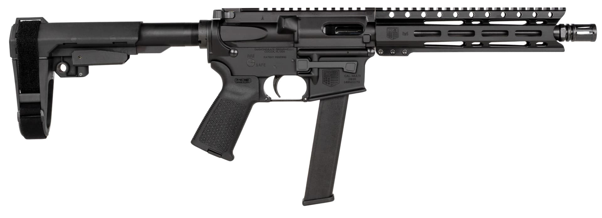 Diamondback DB9 9mm 10in 32rd Nitride Finish 9in M-LOK Rail SBA3 Brace