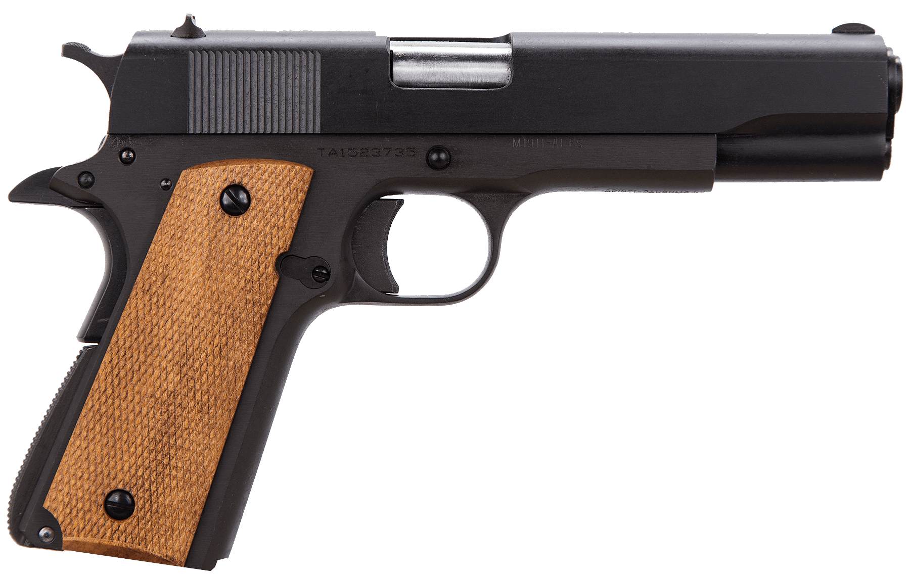 Taylors & Company 230003 1911  45 ACP Caliber with 5" Barrel, 7+1 Capacity, Overall Black Parkerized Finish Steel, Beavertail Frame, Serrated Steel Slide & Checkered Walnut Grip