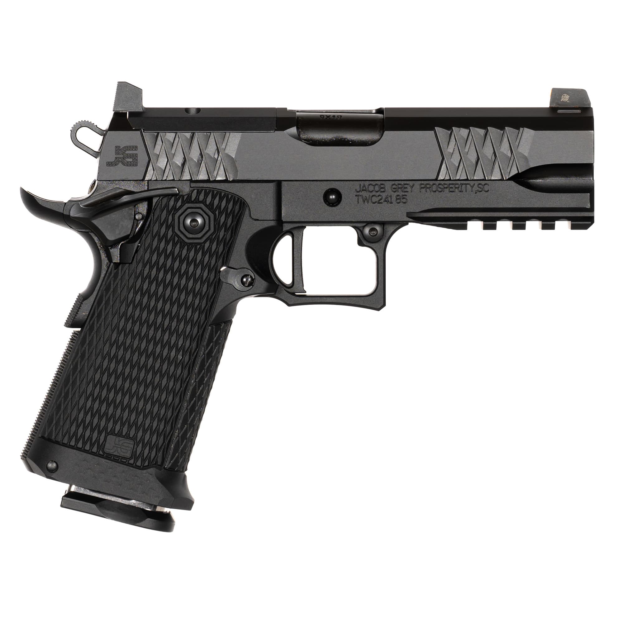 JACOB GREY FIREARMS TWCBLK425 TWC 9mm 17+1 4.25" Black Optic Ready/Serrated Steel Slide w/Beavertail & Picatinny Rail Textured Grip
