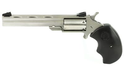 North American Arms MMC Mini-Master *CA Compliant 22 LR or 22 WMR 5rd 4" Vent Rib Barrel, Overall Stainless Steel Finish & Finger Grooved Black Rubber Grip Includes Cylinder
