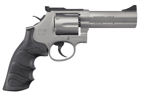 SAR USA SARSR38ST4 SAR SR  38 Special/357 Mag 6 Shot, 4" Stainless Steel Barrel, Cylinder & Frame w/Black Finger Groove Grip, Drop Safety/Hammer Block Safety, Exposed Hammer